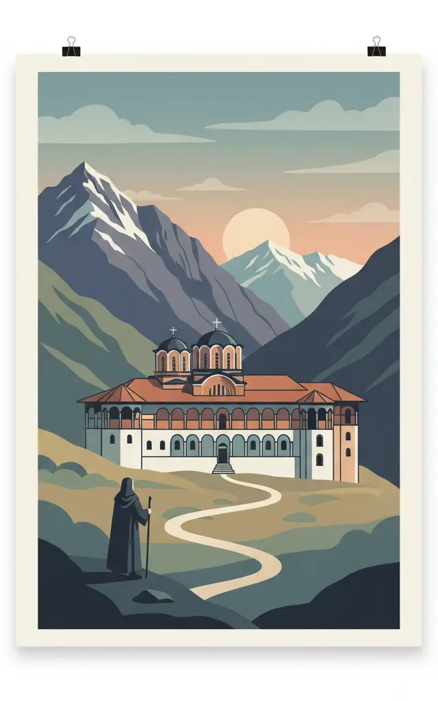 Rila Monastery — illustrated travel poster