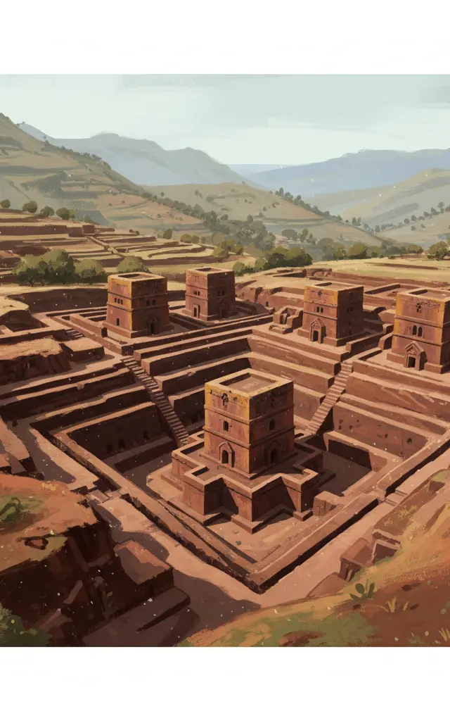 Rock-Hewn Churches, Lalibela — illustrated travel poster