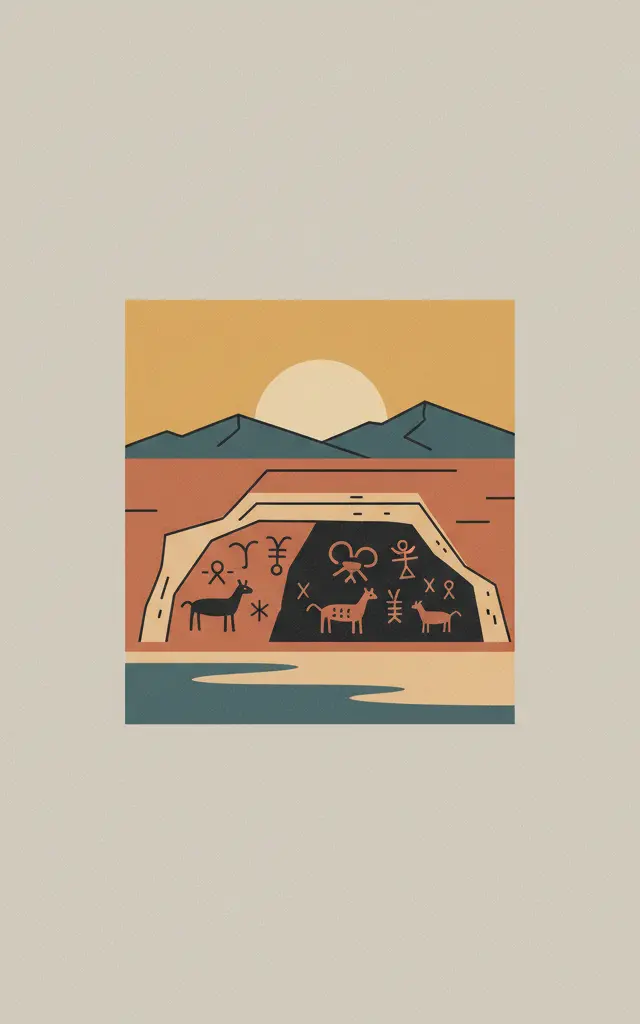 Rock Paintings of Shulgan-Tash Cave — illustrated travel poster