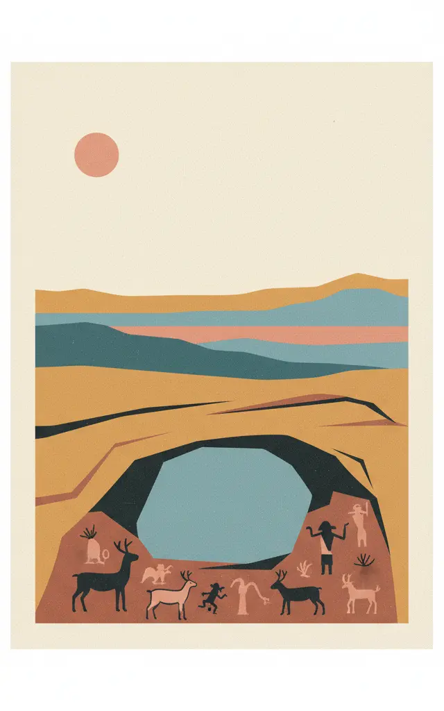 Rock Paintings of the Sierra de San Francisco — illustrated travel poster