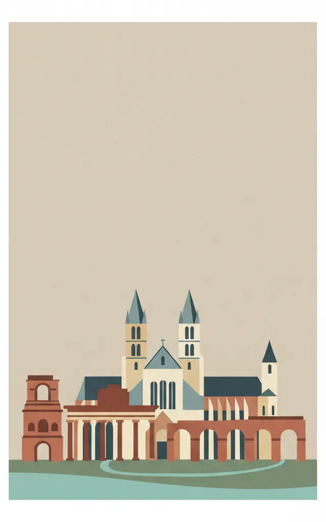 Roman Monuments, Cathedral of St Peter and Church of Our Lady in Trier — illustrated travel poster