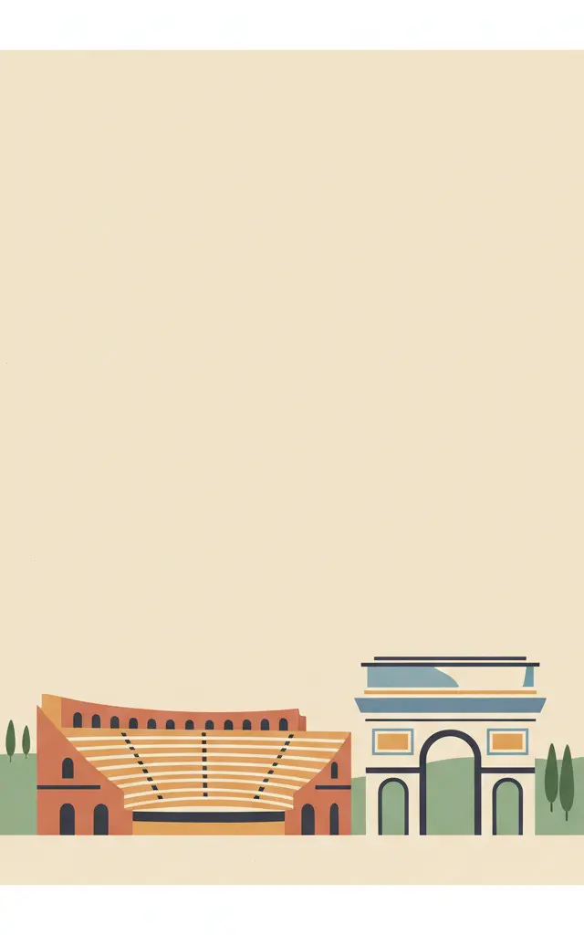 Roman Theatre and its Surroundings and the "Triumphal Arch" of Orange — illustrated travel poster