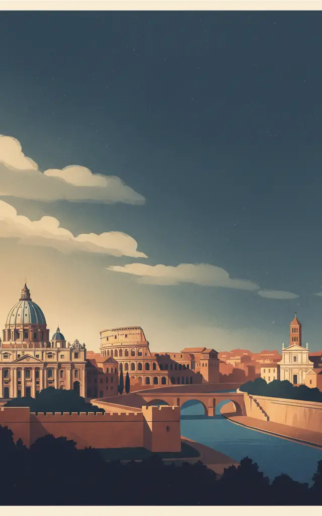 Historic Centre of Rome, the Properties of the Holy See in that City Enjoying Extraterritorial Rights and San Paolo Fuori le Mura — illustrated travel poster
