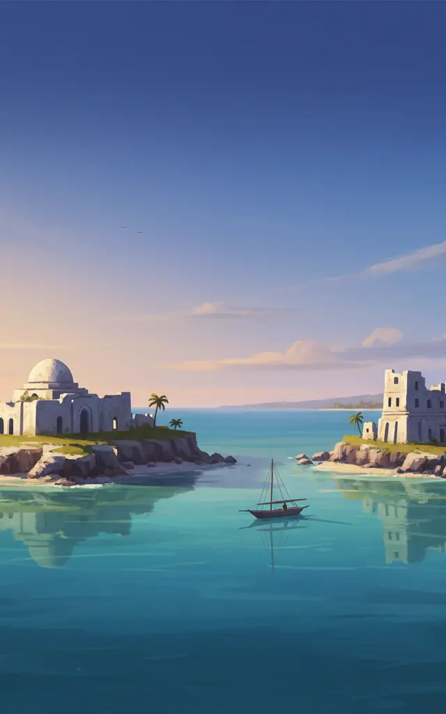 Ruins of Kilwa Kisiwani and Ruins of Songo Mnara — illustrated travel poster