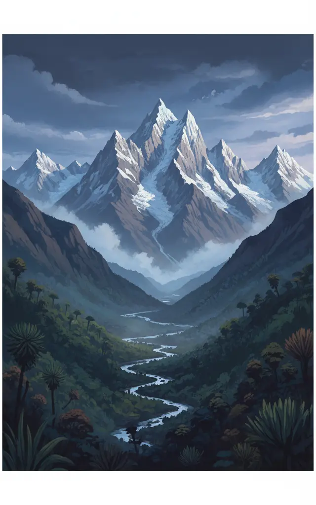 Rwenzori Mountains National Park — illustrated travel poster