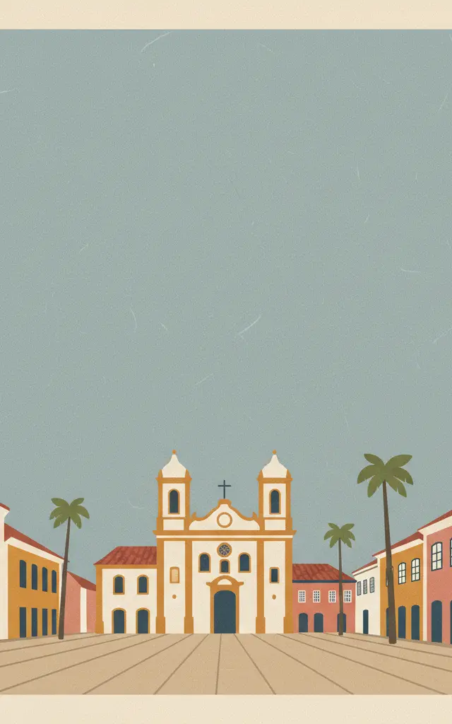 São Francisco Square in the Town of São Cristóvão — illustrated travel poster