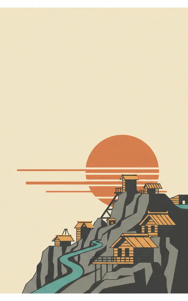 Sado Island Gold Mines — illustrated travel poster