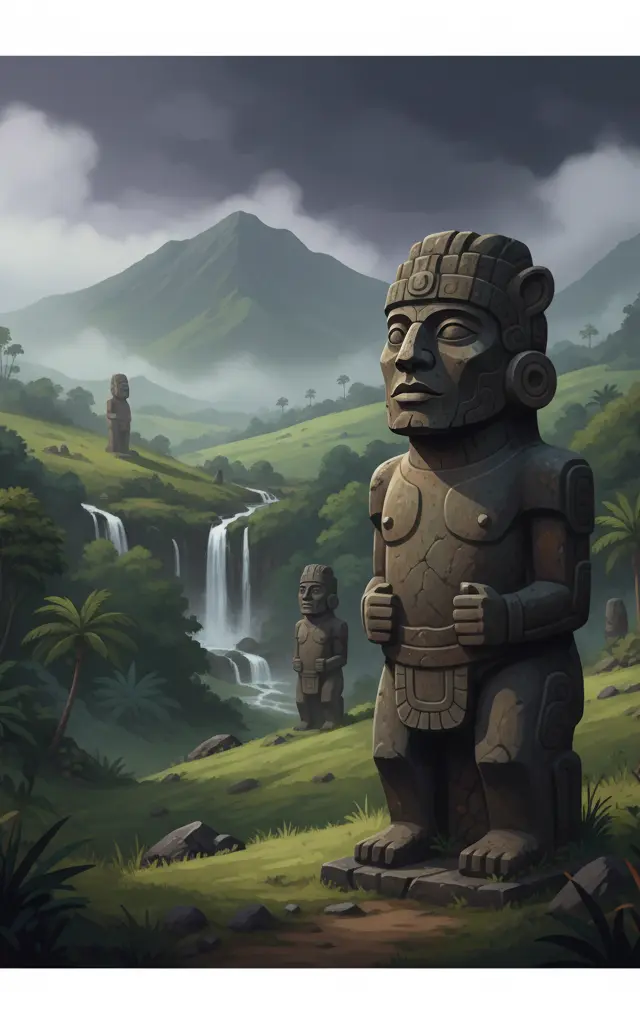 San Agustín Archaeological Park — illustrated travel poster
