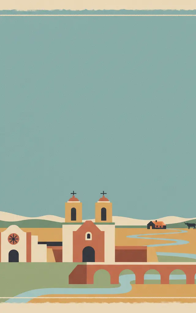 San Antonio Missions — illustrated travel poster