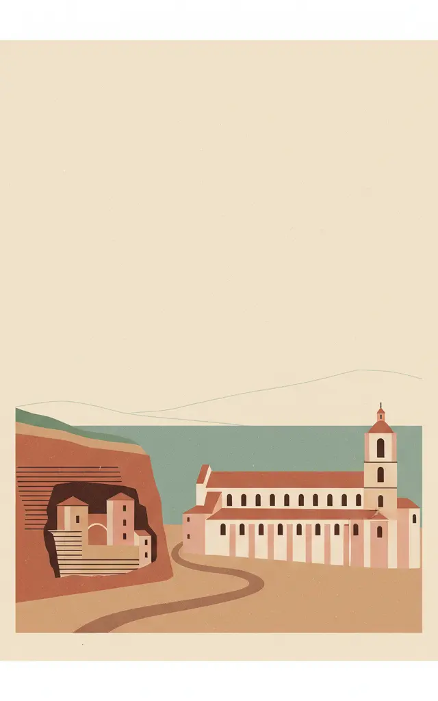 San Millán Yuso and Suso Monasteries — illustrated travel poster