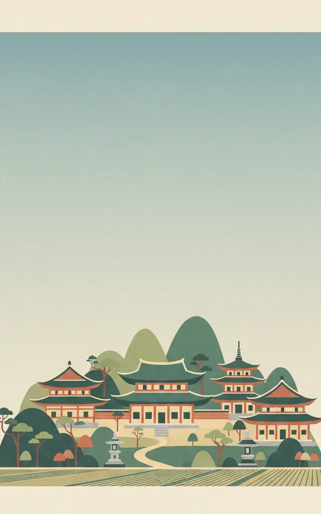 Sansa, Buddhist Mountain Monasteries in Korea — illustrated travel poster