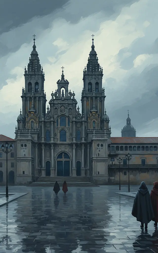 Santiago de Compostela (Old Town) — illustrated travel poster