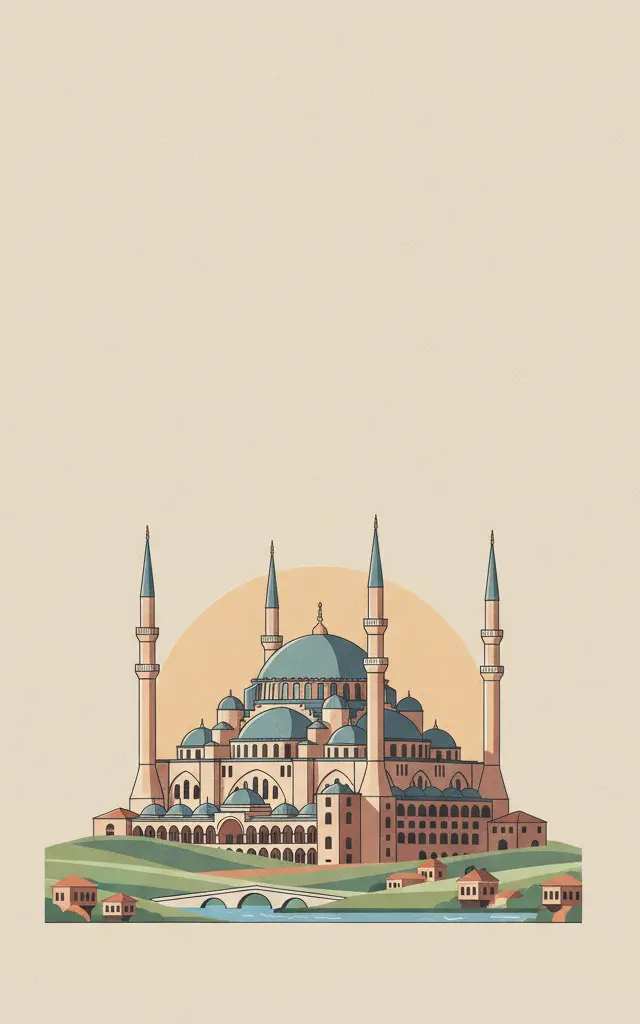 Selimiye Mosque and its Social Complex — illustrated travel poster