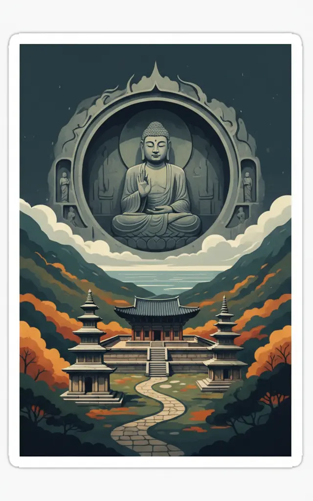 Seokguram Grotto and Bulguksa Temple — illustrated travel poster