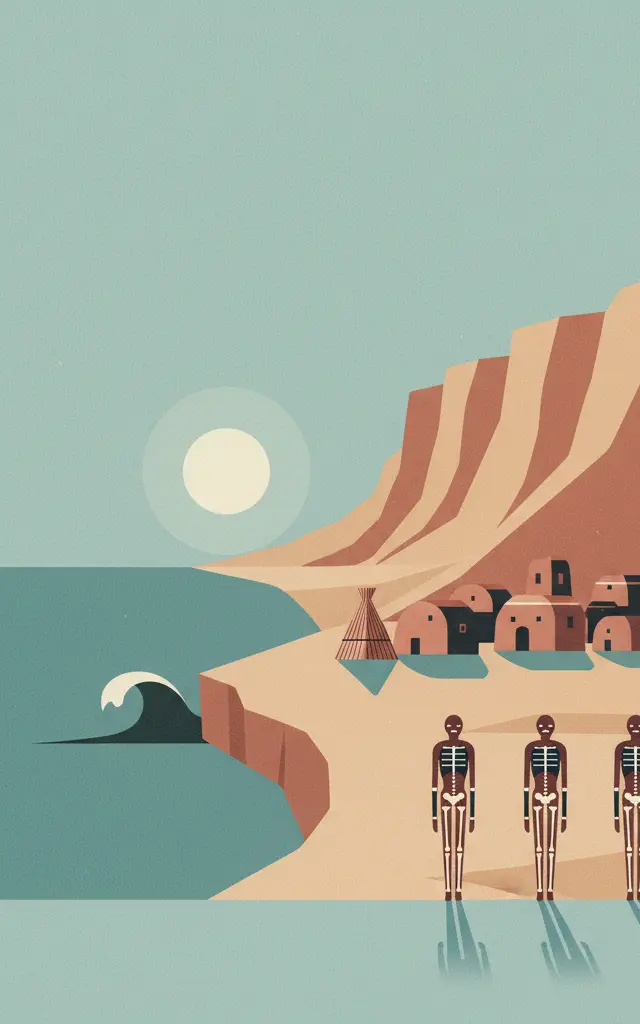 Settlement and Artificial Mummification of the Chinchorro Culture in the Arica and Parinacota Region — illustrated travel poster
