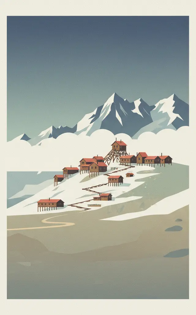 Sewell Mining Town — illustrated travel poster