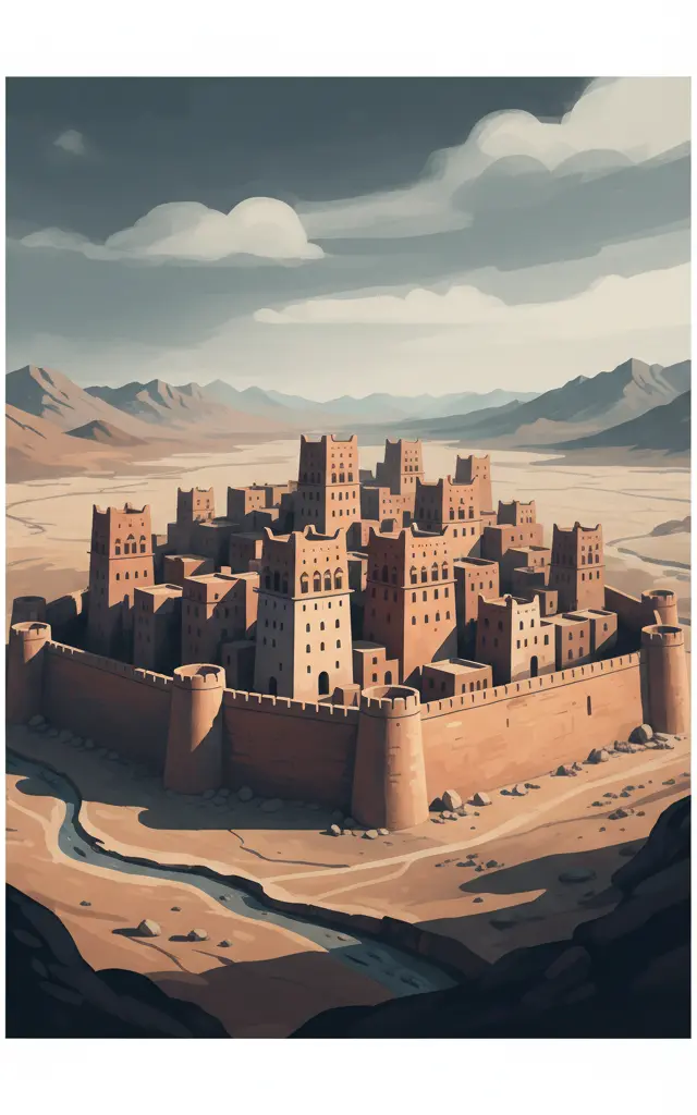 Old Walled City of Shibam — illustrated travel poster