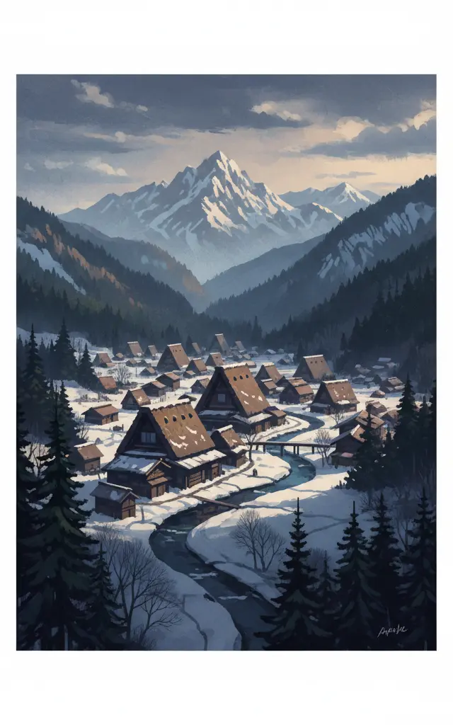 Historic Villages of Shirakawa-go and Gokayama — illustrated travel poster