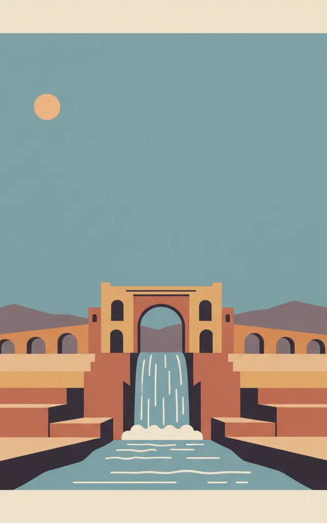 Shushtar Historical Hydraulic System — illustrated travel poster