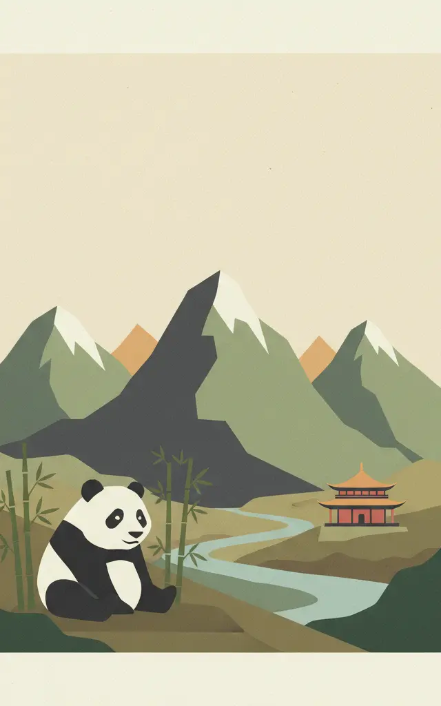 Sichuan Giant Panda Sanctuaries - Wolong, Mt Siguniang and Jiajin Mountains — illustrated travel poster