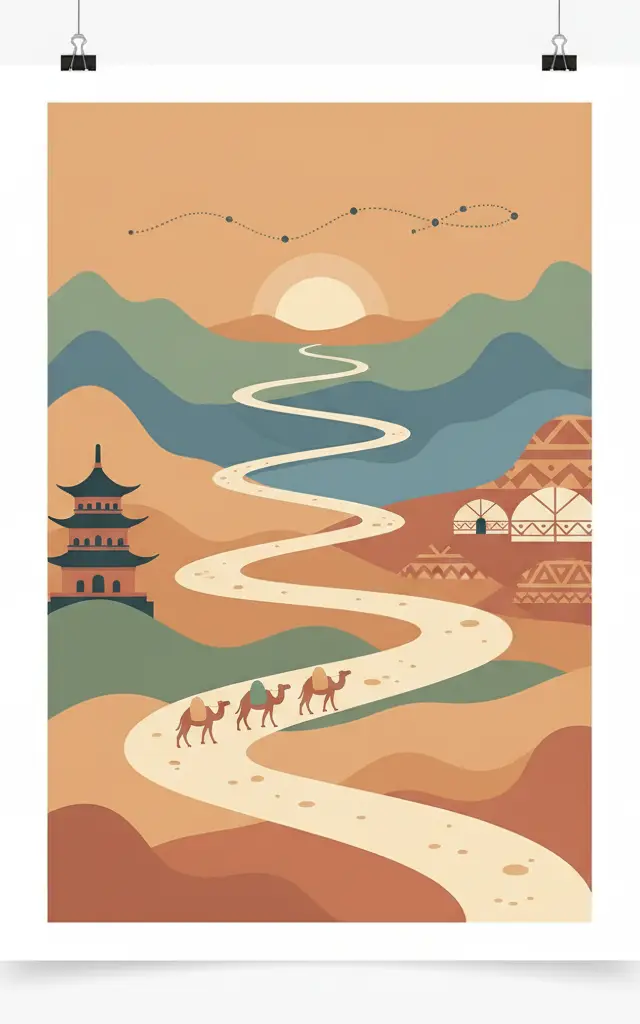 Silk Roads: the Routes Network of Chang'an-Tianshan Corridor — illustrated travel poster