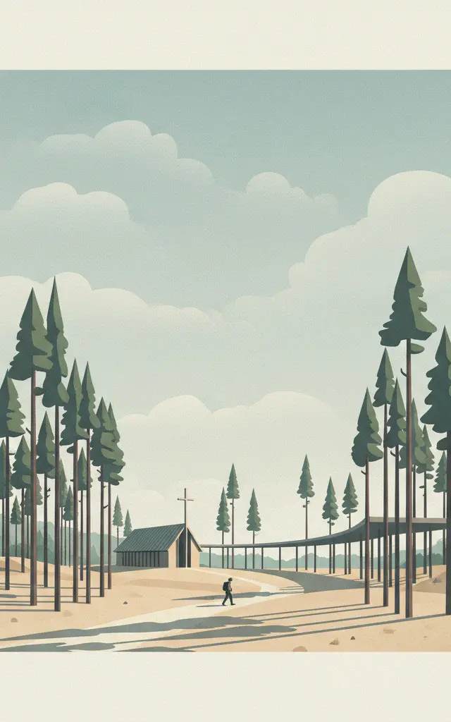 Skogskyrkogården — illustrated travel poster