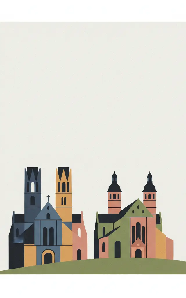 St Mary's Cathedral and St Michael's Church at Hildesheim — illustrated travel poster