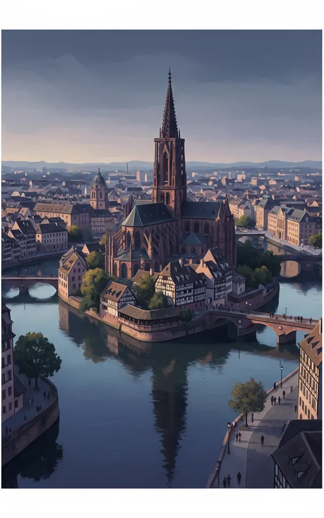 Strasbourg, Grande-Île and <em>Neustadt</em> — illustrated travel poster