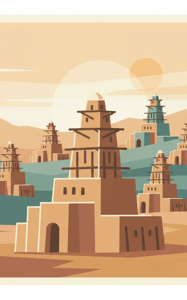 Sudanese style mosques in northern Côte d’Ivoire — illustrated travel poster