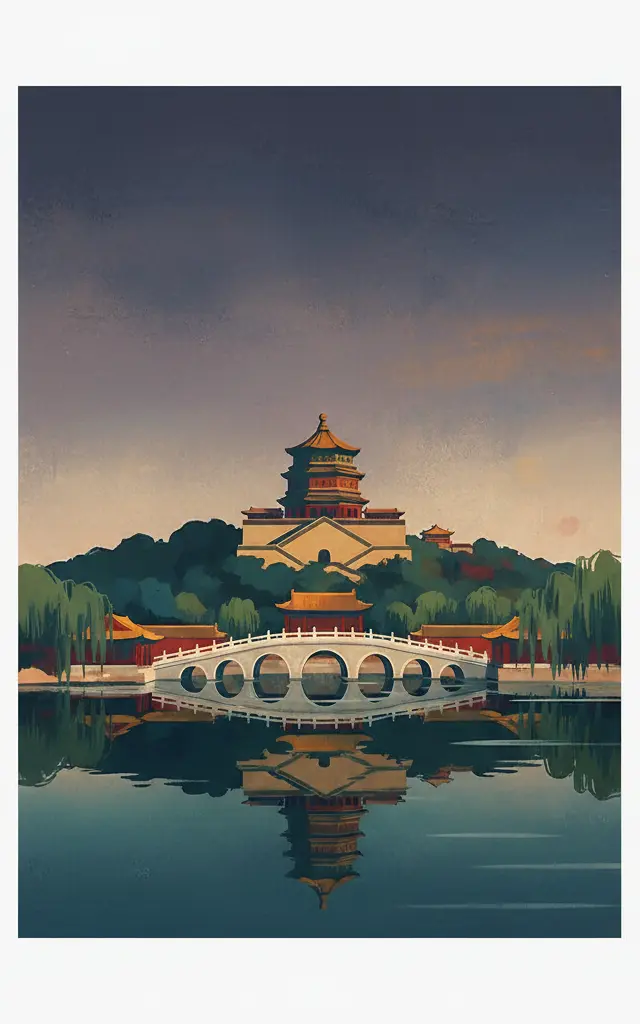 Summer Palace, an Imperial Garden in Beijing — illustrated travel poster