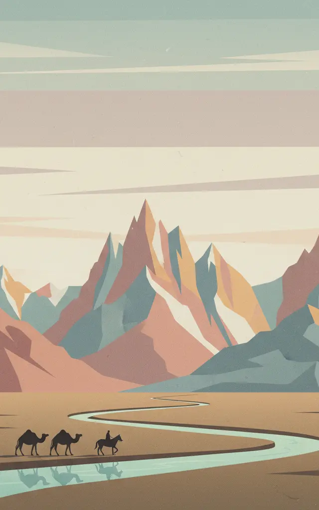 Tajik National Park (Mountains of the Pamirs) — illustrated travel poster