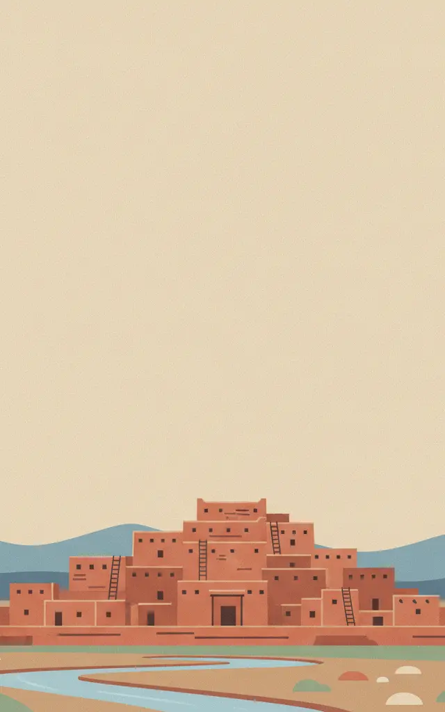 Taos Pueblo — illustrated travel poster