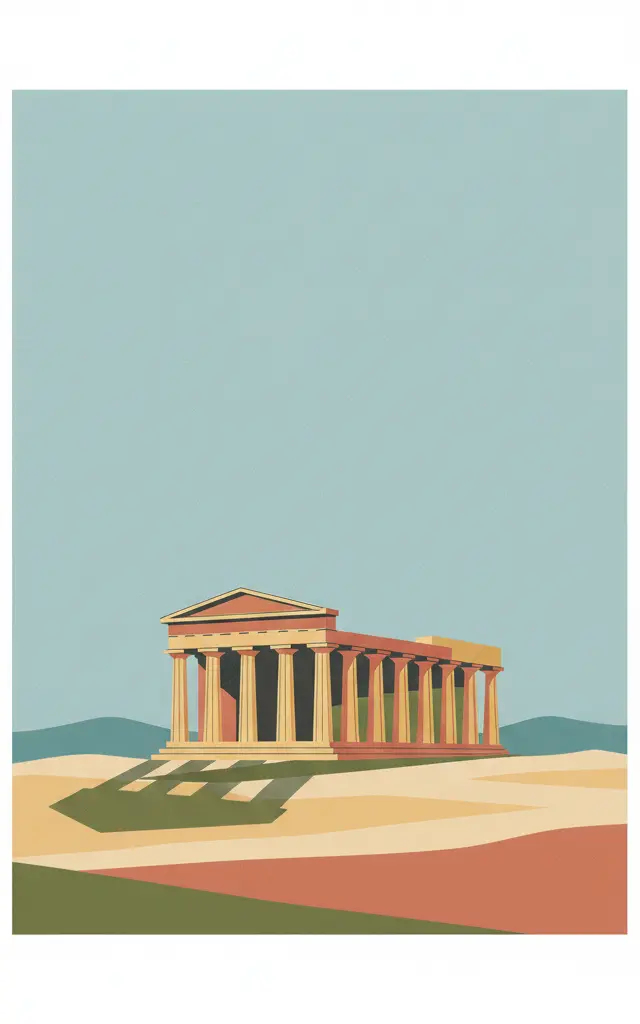 Temple of Apollo Epicurius at Bassae — illustrated travel poster