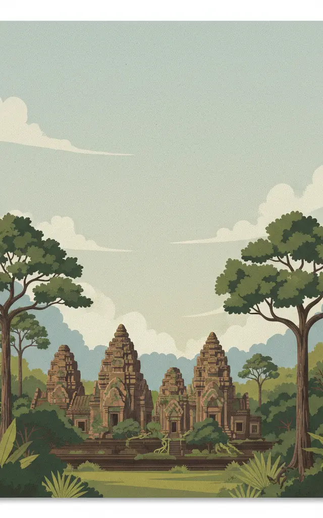 Temple Zone of Sambor Prei Kuk, Archaeological Site of Ancient Ishanapura — illustrated travel poster