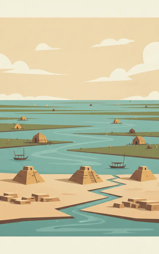 The Ahwar of Southern Iraq: Refuge of Biodiversity and the Relict Landscape of the Mesopotamian Cities — illustrated travel poster