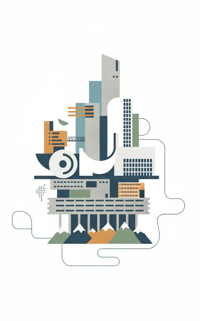 The Architectural Work of Le Corbusier, an Outstanding Contribution to the Modern Movement — illustrated travel poster