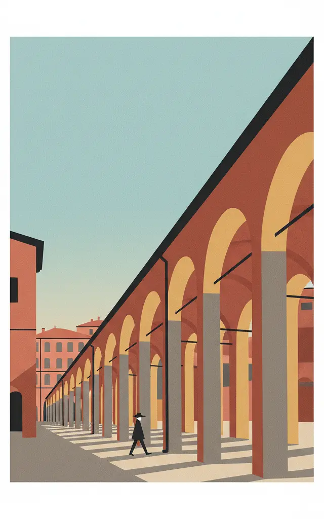 The Porticoes of Bologna — illustrated travel poster