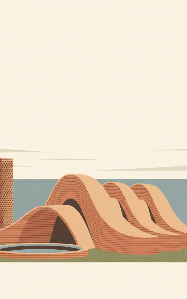 The work of engineer Eladio Dieste: Church of Atlántida — illustrated travel poster