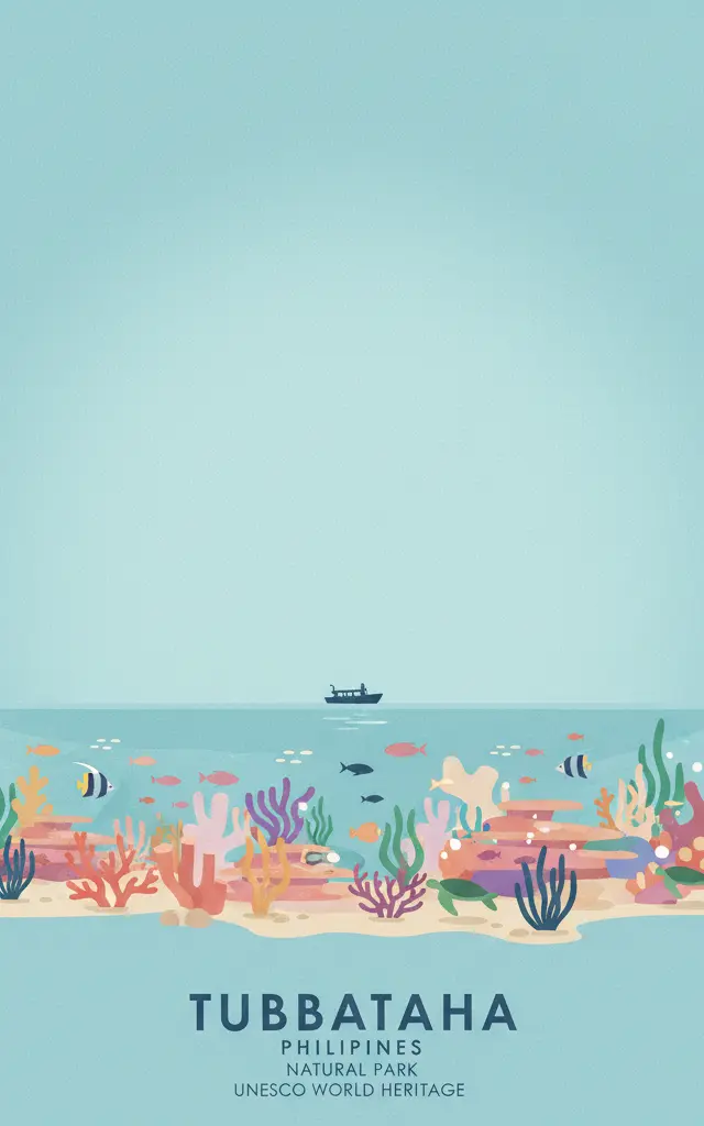 Tubbataha Reefs Natural Park — illustrated travel poster