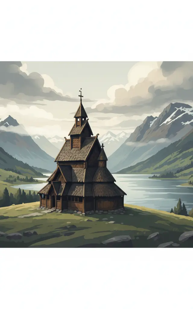 Urnes Stave Church — illustrated travel poster