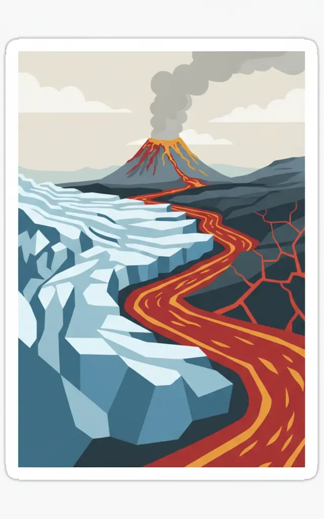 Vatnajökull National Park - Dynamic Nature of Fire and Ice — illustrated travel poster