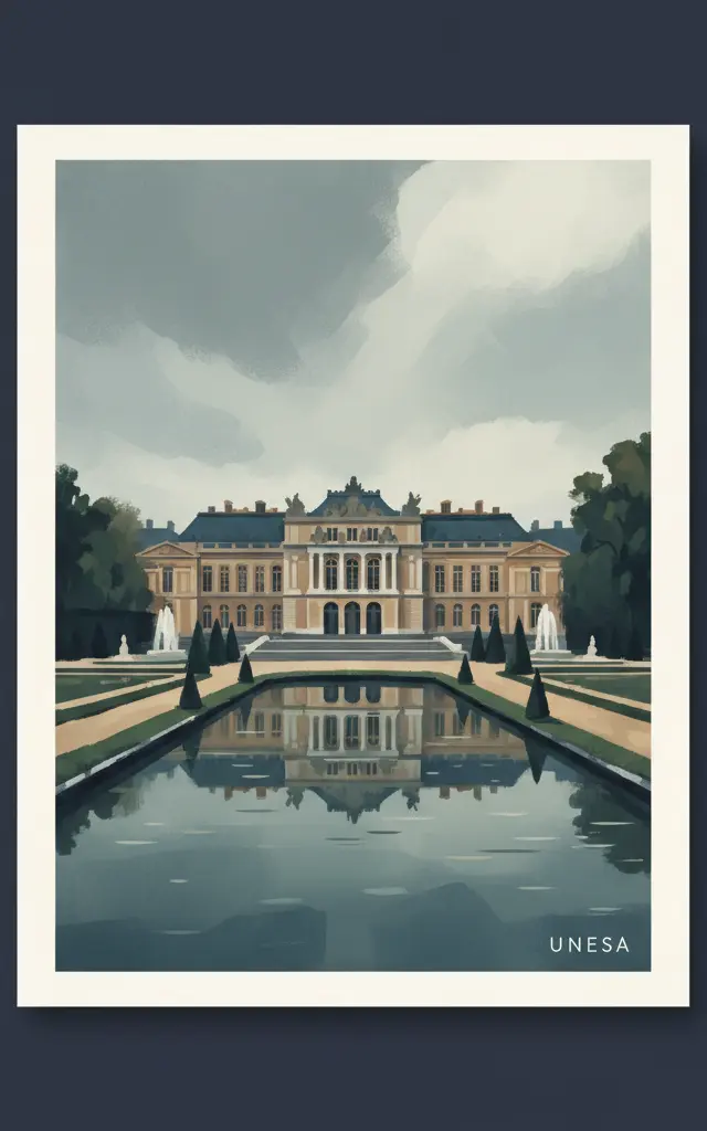 Palace and Park of Versailles — illustrated travel poster