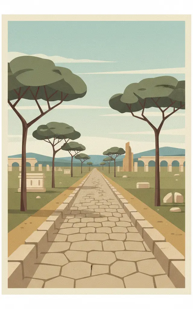 Via Appia. <em>Regina Viarum</em> — illustrated travel poster