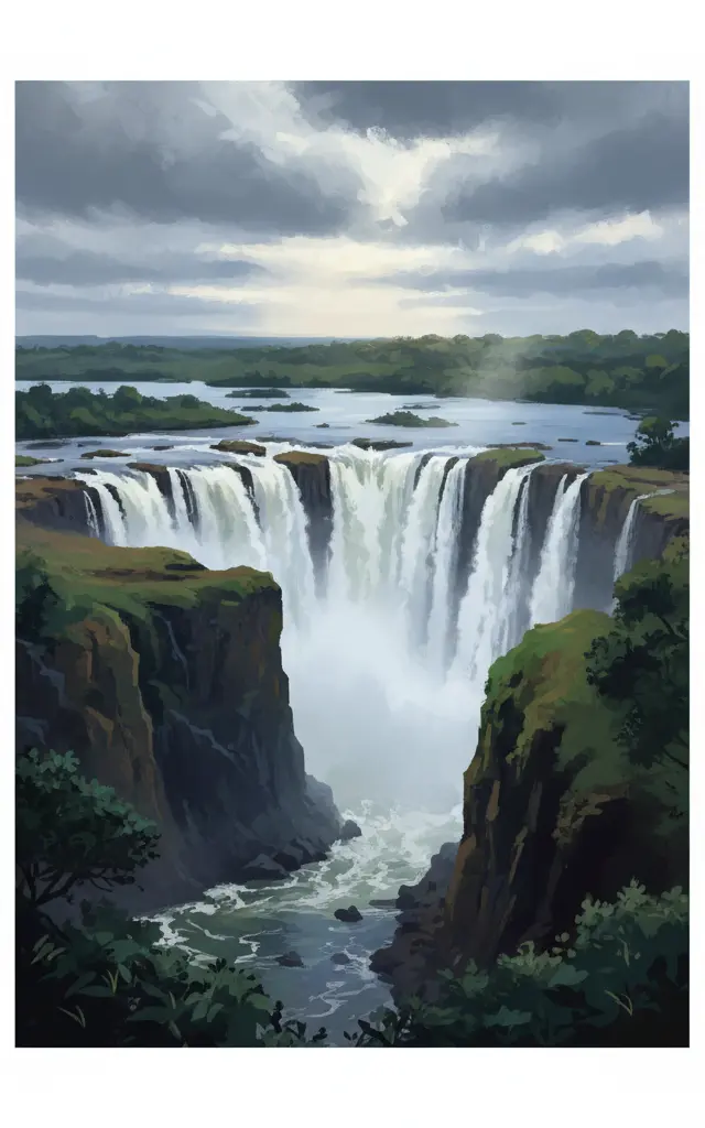 Mosi-oa-Tunya / Victoria Falls — illustrated travel poster