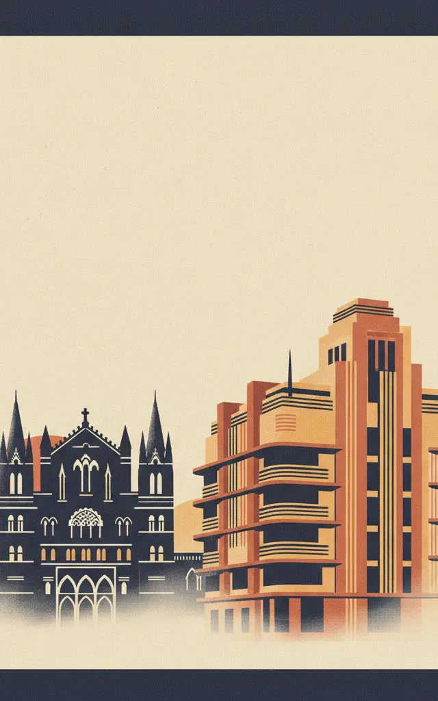 Victorian Gothic and Art Deco Ensembles of Mumbai — illustrated travel poster