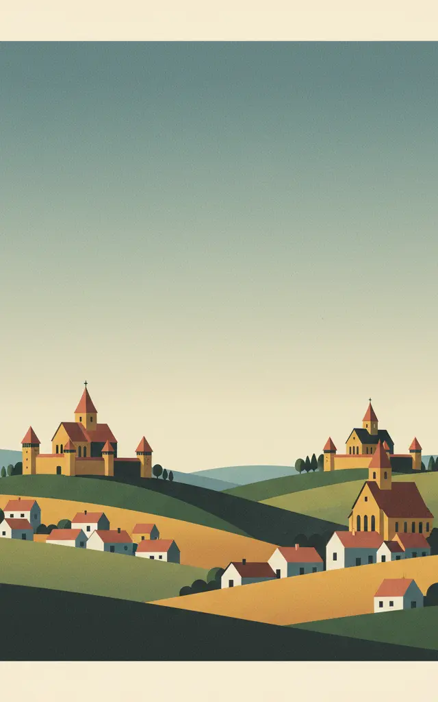 Villages with Fortified Churches in Transylvania — illustrated travel poster
