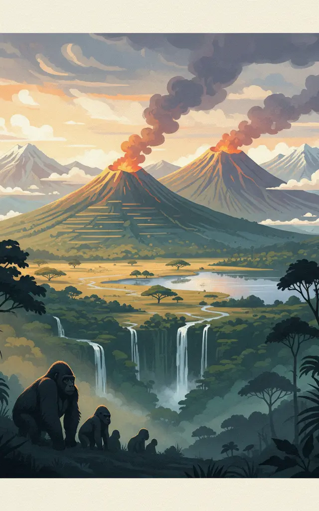 Virunga National Park — illustrated travel poster
