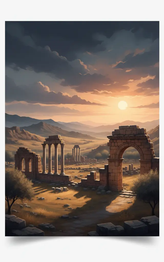 Archaeological Site of Volubilis — illustrated travel poster