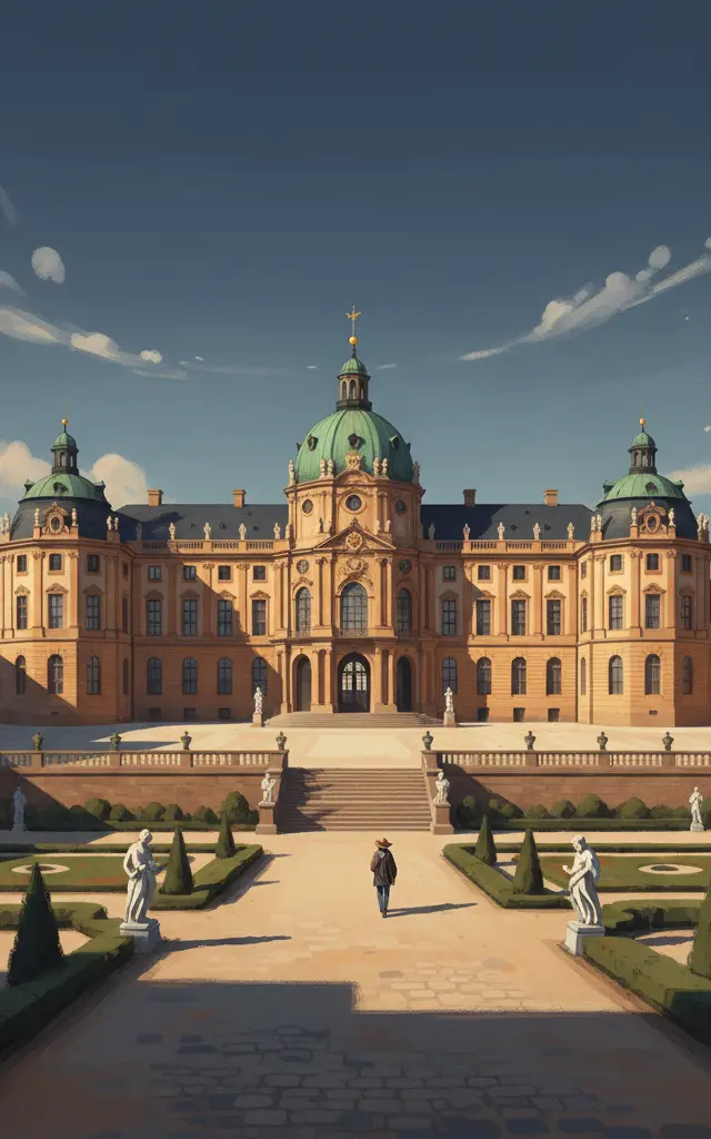 Würzburg Residence with the Court Gardens and Residence Square — illustrated travel poster