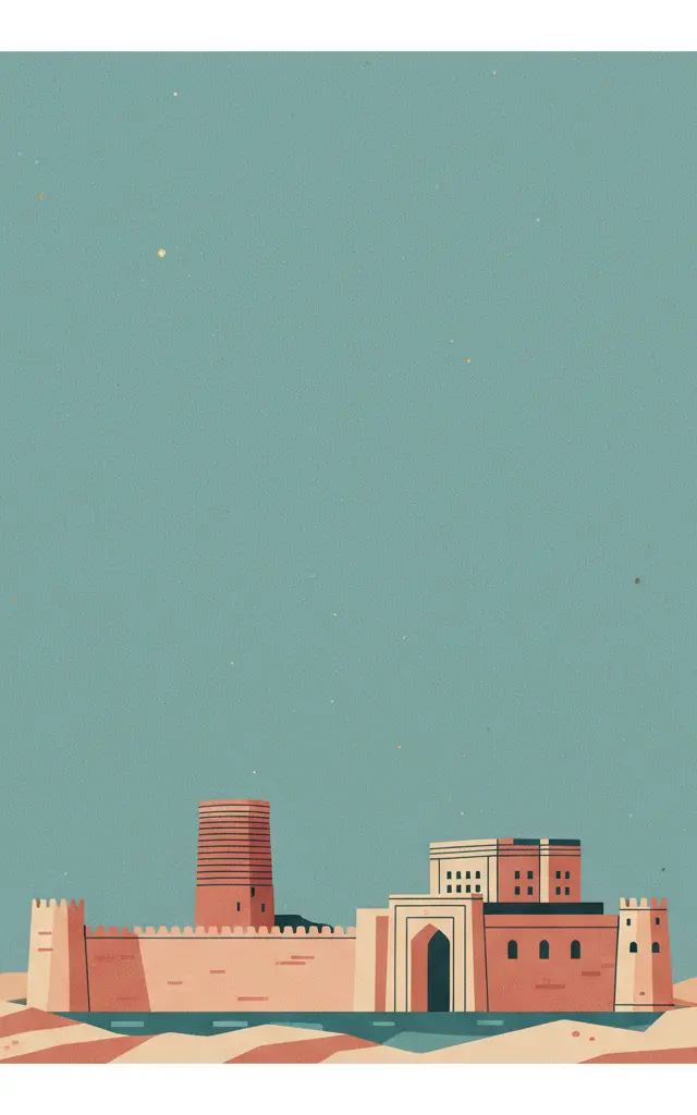 Walled City of Baku with the Shirvanshah's Palace and Maiden Tower — illustrated travel poster